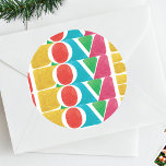 MODERN colourful LOVE PEACE JOY merry CHRISTMAS Classic Round Sticker<br><div class="desc">colourful LOVE PEACE JOY photo frame _____________________________ ***this design is part of a christmas holiday collection*** Introducing my vibrant "Colourful Love Peace Joy" collection! Experience the essence of love, peace, and joy through our beautifully designed products. The main feature is the bold and colourful lettering that spells out "Love Peace...</div>