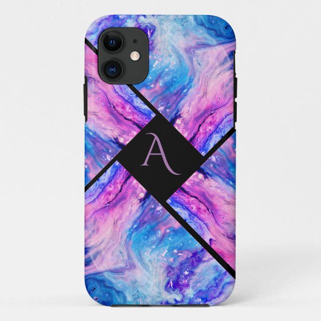 Modern Colourful Marble Monogram Case-Mate iPhone Case (Back)