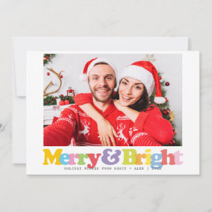 Modern Colourful Merry And Bright Couples Photo  Holiday Card