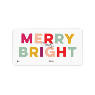 Modern Colourful Merry and Bright Gift Label