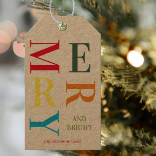 Modern Colourful Merry And Bright  Gift Tags