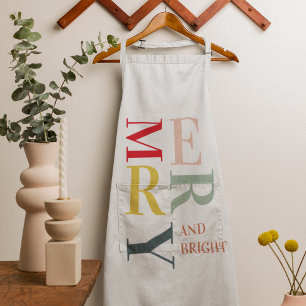Modern Colourful Merry and Bright   Happy Holidays Apron