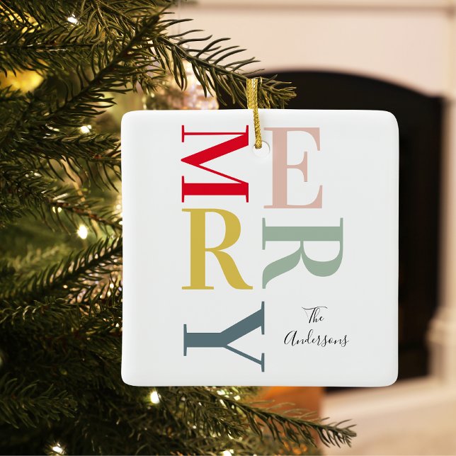 Modern Colourful Merry and Bright | Happy Holidays Ceramic Ornament (Creator Uploaded)