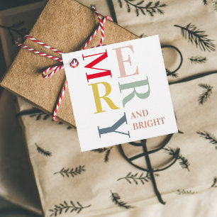 Modern Colourful Merry and Bright Happy Holidays Favour Tags