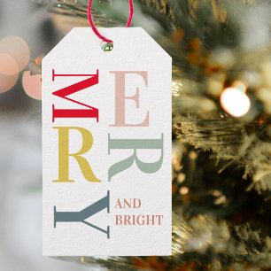 Modern Colourful Merry and Bright   Happy Holidays Gift Tags