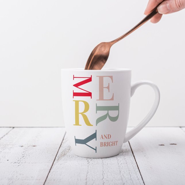Modern Colourful Merry and Bright | Happy Holidays Latte Mug (Creator Uploaded)