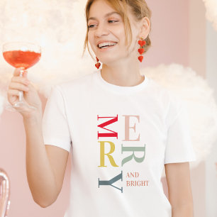 Modern Colourful Merry and Bright   Happy Holidays T-Shirt