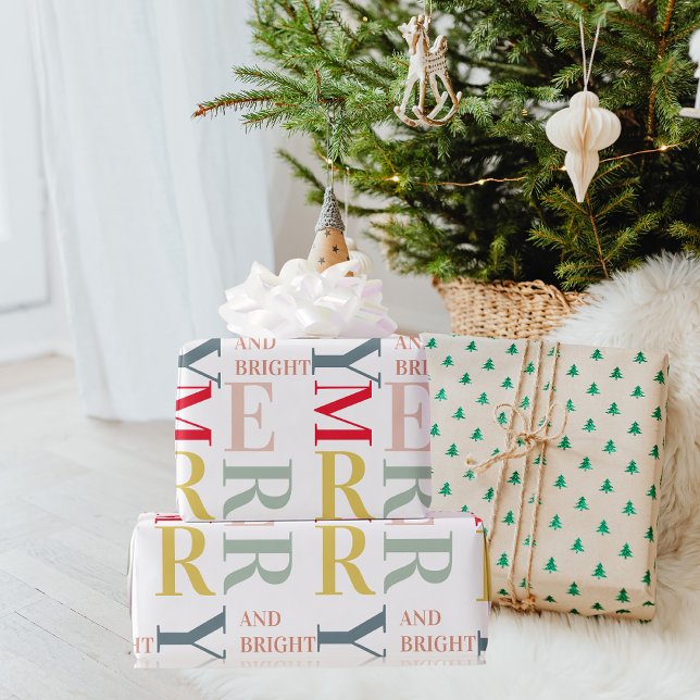 Modern Colourful Merry and Bright | Happy Holidays Wrapping Paper (Creator Uploaded)