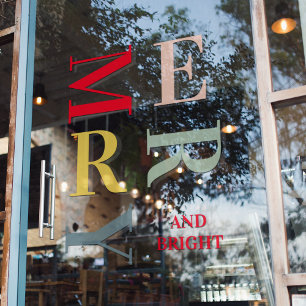 Modern Colourful Merry And Bright  Holidays Window Cling