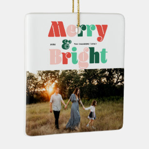 Modern colourful Merry and Bright photo Ceramic Ornament