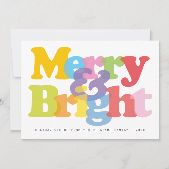 Modern Colourful Merry And Bright Photo Christmas Holiday Card (Front)