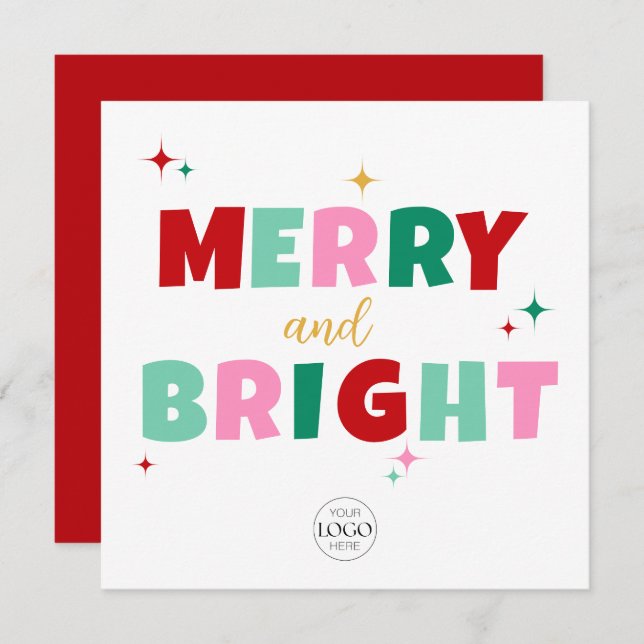 Modern Colourful Merry & Bright Business Logo  Holiday Card (Front/Back)