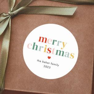Modern Colourful Merry Christmas Classic Round Sticker