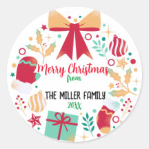 Modern Colourful Merry Christmas Cute Family Name 