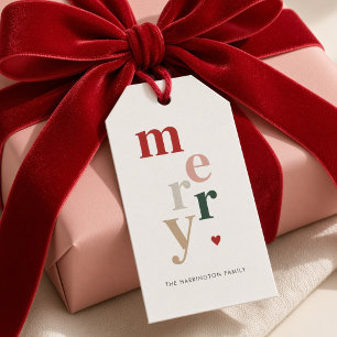 Modern Colourful Merry Christmas Family Name Gift Tags