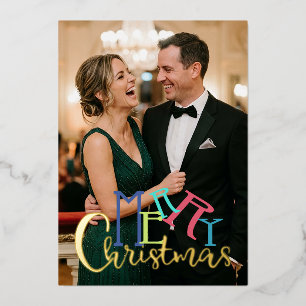 Modern Colourful Merry Christmas Gold Foil Photo