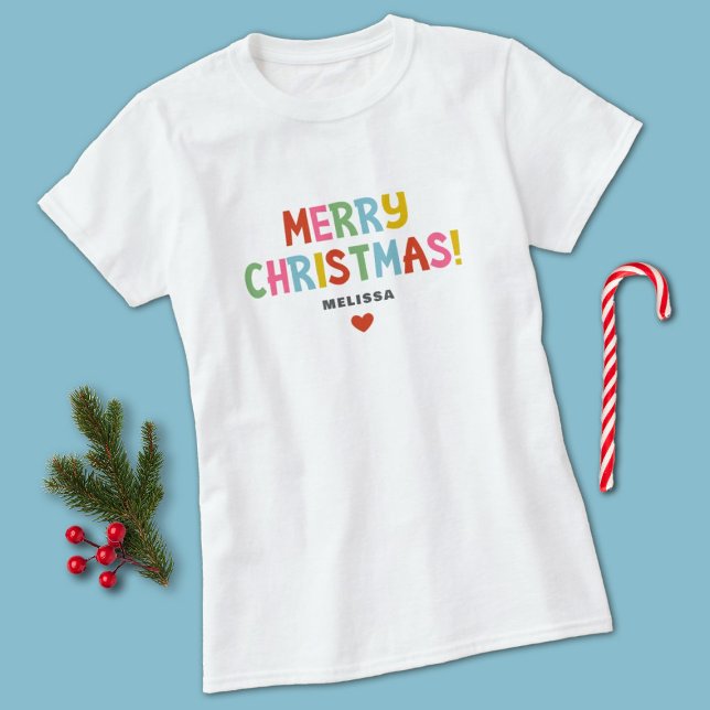 Modern Colourful Merry Christmas Matching Family T-Shirt (A simple modern colorful Christmas t-shirt. So fun to wear as a family for Christmas photos.)