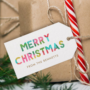 Modern Colourful Merry Christmas Name Gift Tags