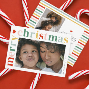 Modern Colourful Merry Christmas Photo Holiday Card