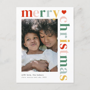 Modern Colourful Merry Christmas Photo Holiday Postcard