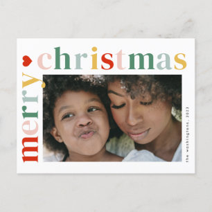 Modern Colourful Merry Christmas Photo Holiday Postcard