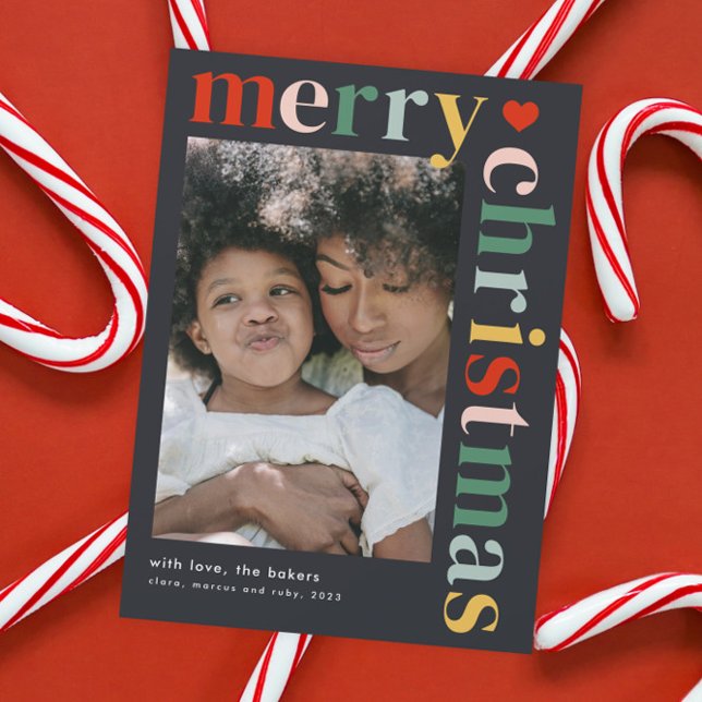 Modern Colourful Merry Christmas Photo Magnet Card (Modern colorful merry christmas photo holiday magnetic card.)