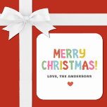 Modern Colourful Merry Christmas Square Sticker<br><div class="desc">A colourful,  fun and festive Christmas sticker. Personalise it with your name.</div>