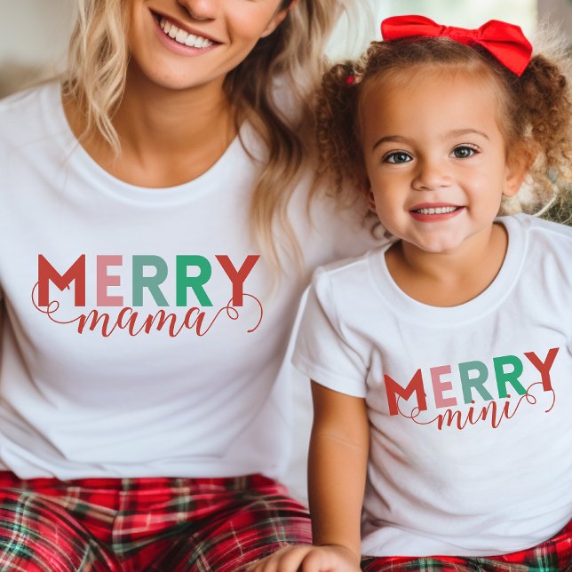 Modern Colourful Merry Mama Festive Family Matchin T-Shirt (Creator Uploaded)
