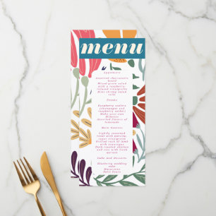 Modern Colourful Mismatch Abstract Floral Wedding Menu