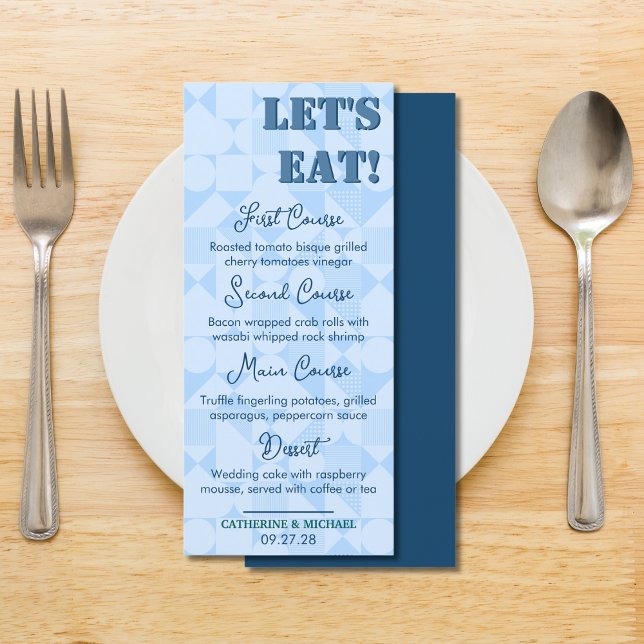 Modern Colourful Navy Blue Geometric Wedding Menu (Creator Uploaded)