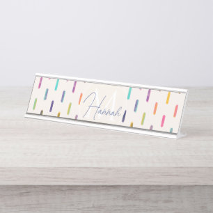 Modern Colourful Neon Glitch Brushstrokes Desk Name Plate