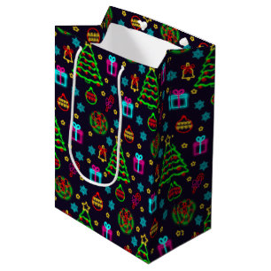 Modern Colourful Neon Lights Christmas  Medium Gift Bag
