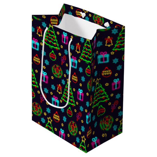 Modern Colourful Neon Lights Christmas  Medium Gift Bag (Front Angled)