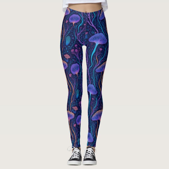 Modern Colourful Ocean Bioluminescent Jellyfish Leggings (Front)