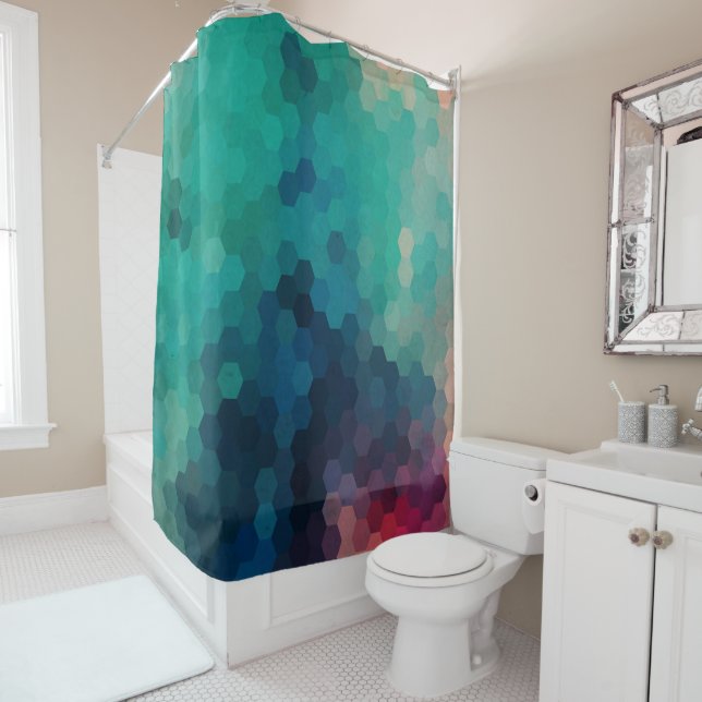 Modern Colourful Octagon Geometric Pattern Shower Curtain (In Situ)
