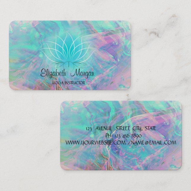 Modern Colourful Opal Lotus  Business Card (Front/Back)