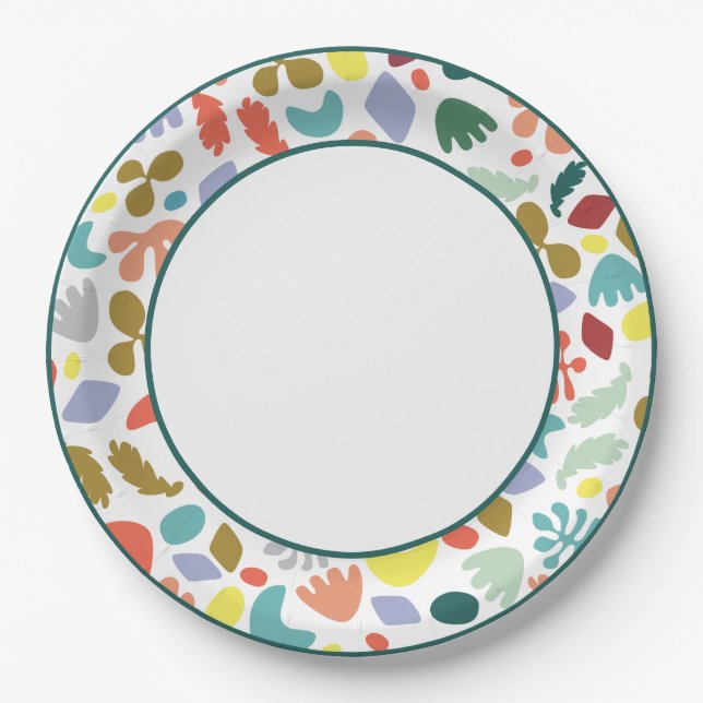 Modern Colourful Organic Patterned Green Border Lr Paper Plate (Front)