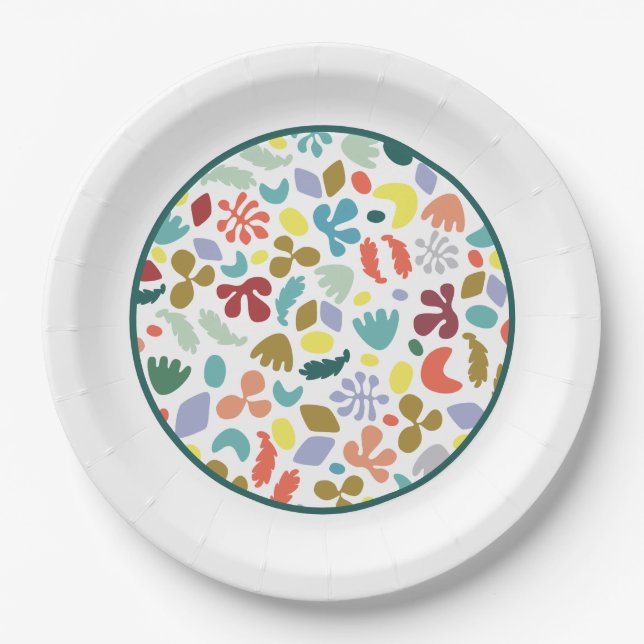 Modern Colourful Organic Patterned White Border Lr Paper Plate (Front)