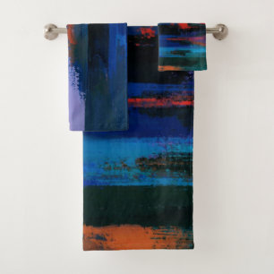 Modern Colourful Paint Brush Abstract Bath Towel Set