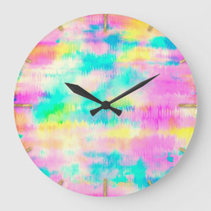 Modern Colourful Paint Cloudy Tie-Dye Abstract Art Large Clock