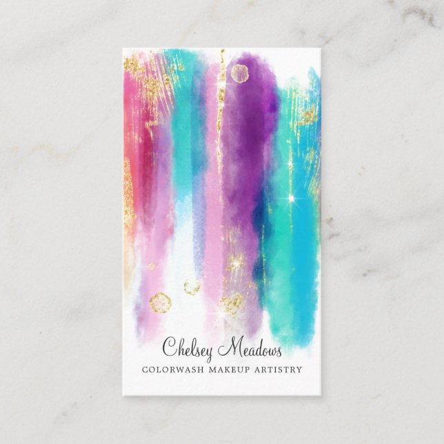 Modern Colourful Painted Brushstrokes Glitter Business Card (Front)