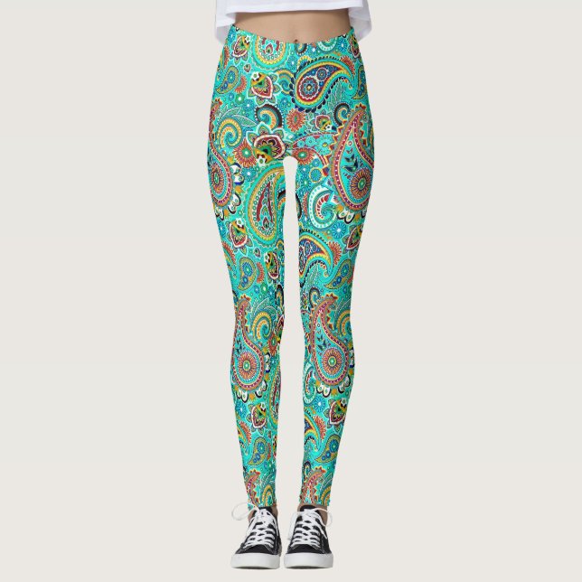 Modern Colourful Paisley Leggings (Front)