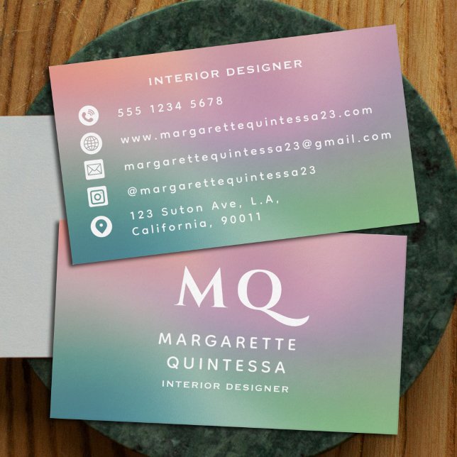 Modern Colourful Pastel and White Monogram Initial Business Card (Creator Uploaded)