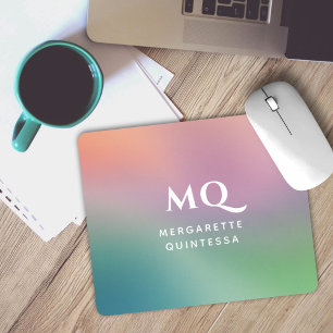 Modern Colourful Pastel and White Monogram Initial Mouse Mat