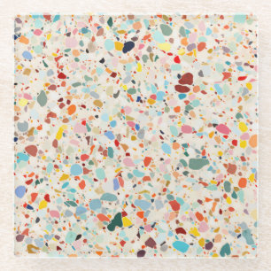 Modern Colourful Pastel Terrazzo Pattern Glass Coaster