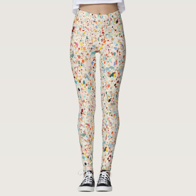 Modern Colourful Pastel Terrazzo Pattern Leggings (Front)