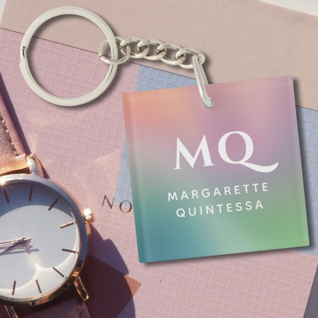 Modern Colourful Pastel White Monogrammed Initial Key Ring (Creator Uploaded)