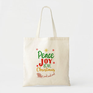 Modern Colourful Peace Joy Love Christmas Typograp Tote Bag
