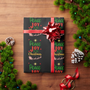 Modern Colourful Peace Joy Love Christmas Typograp Wrapping Paper