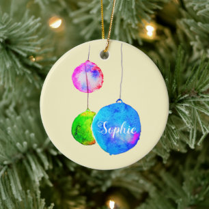 Modern colourful personal name Christmas baubles Ceramic Tree Decoration